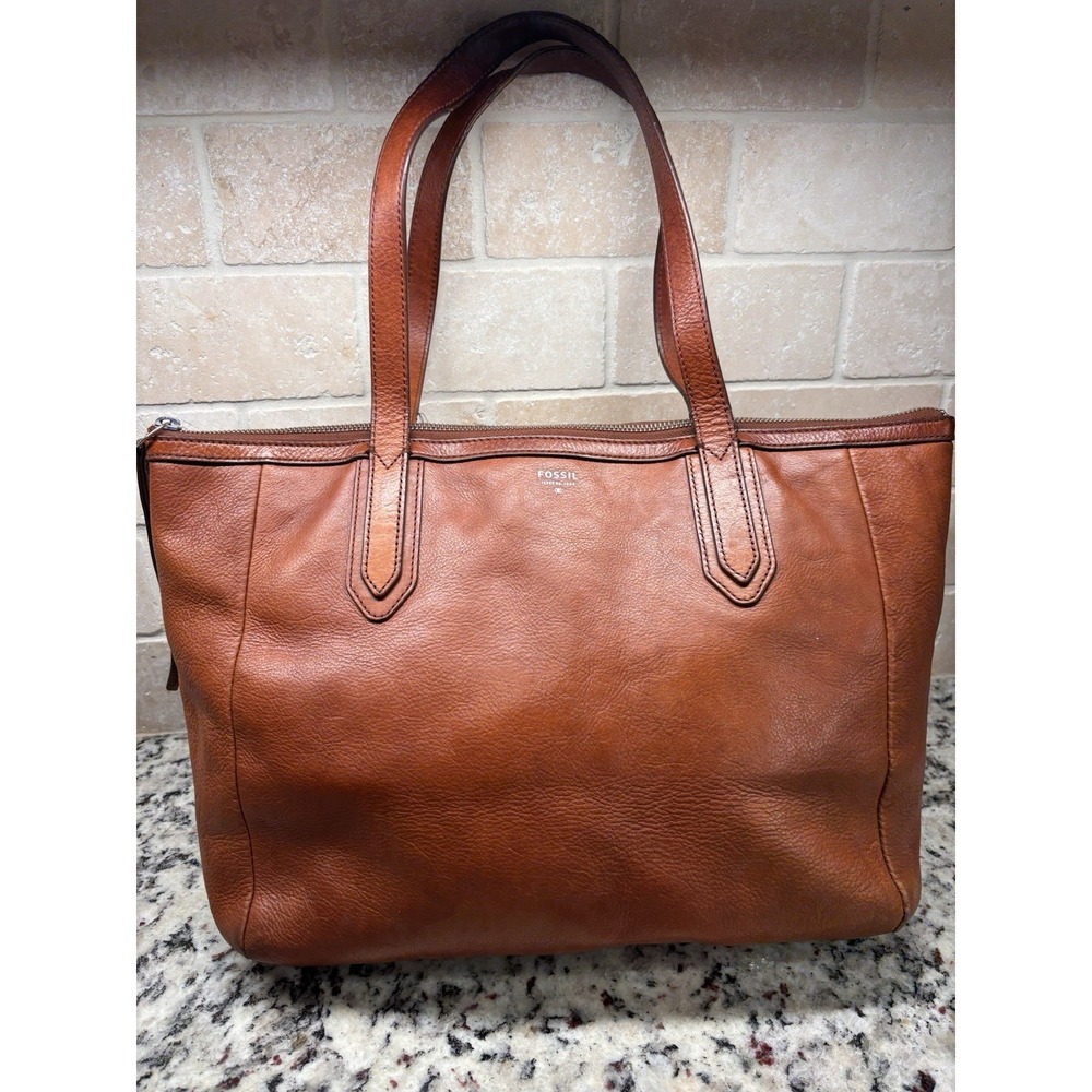 Fossil Leather Sydney Shopper Tote Carmel Brown Shoulder Bag Large Classic